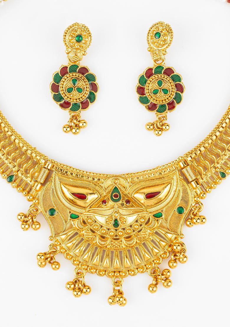 Multicolor Artificial Stones Alloy Necklace Set - Indya
