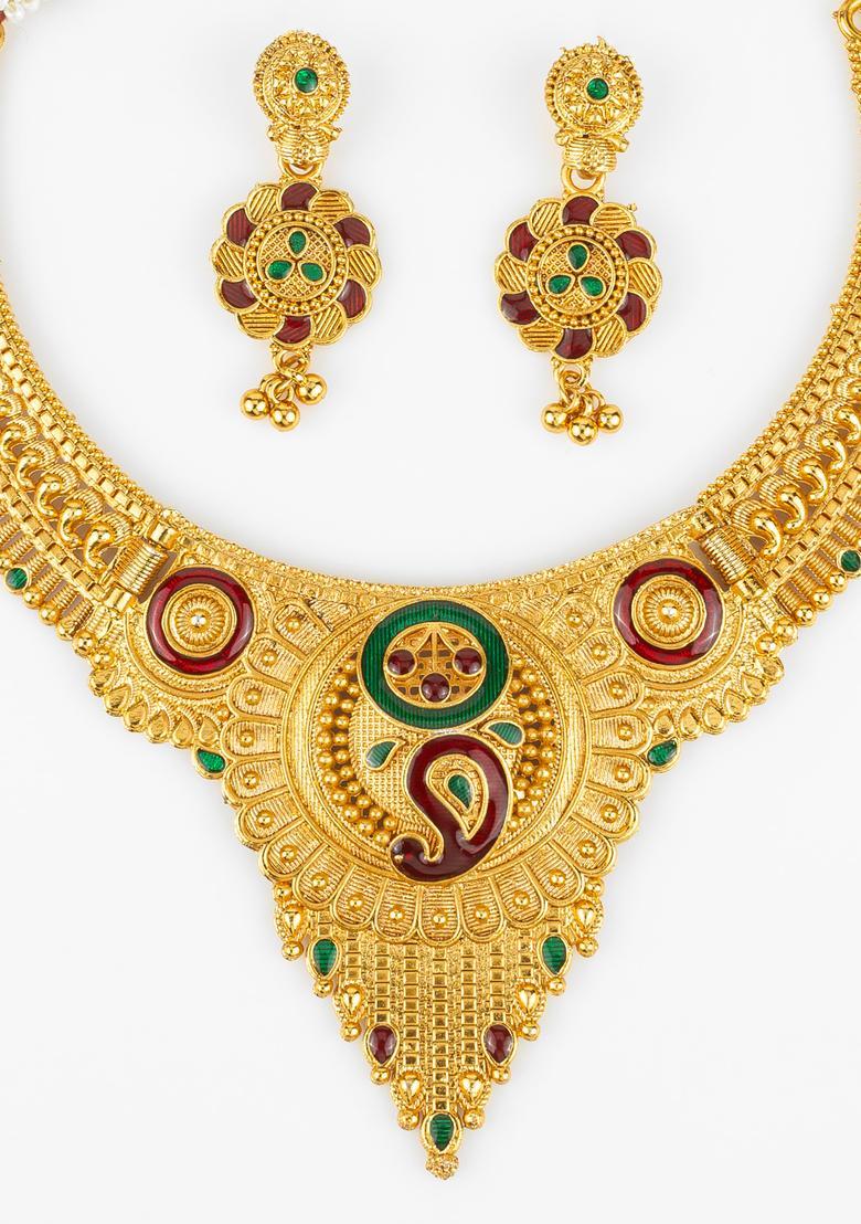 Multicolor Artificial Stones Alloy Necklace Set - Indya