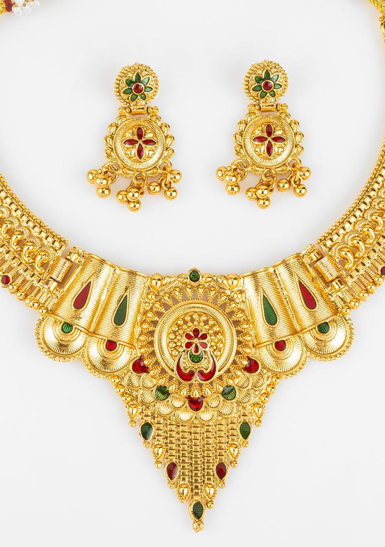 Multicolor Artificial Stones Alloy Necklace Set - Indya