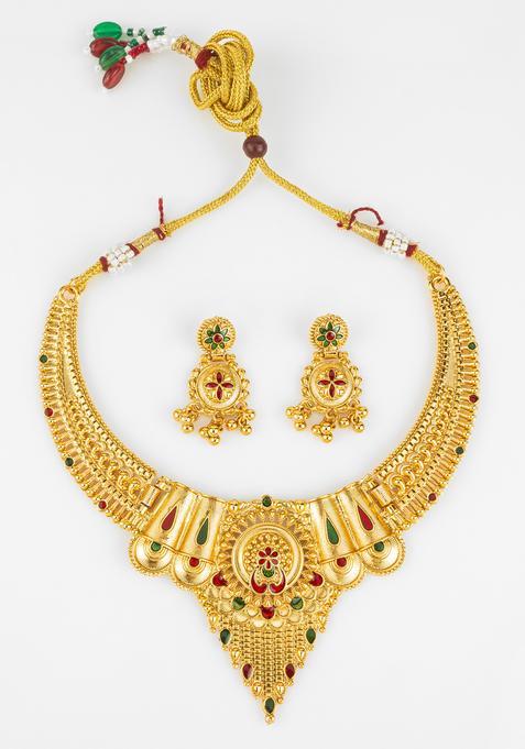 Multicolor Artificial Stones Alloy Necklace Set