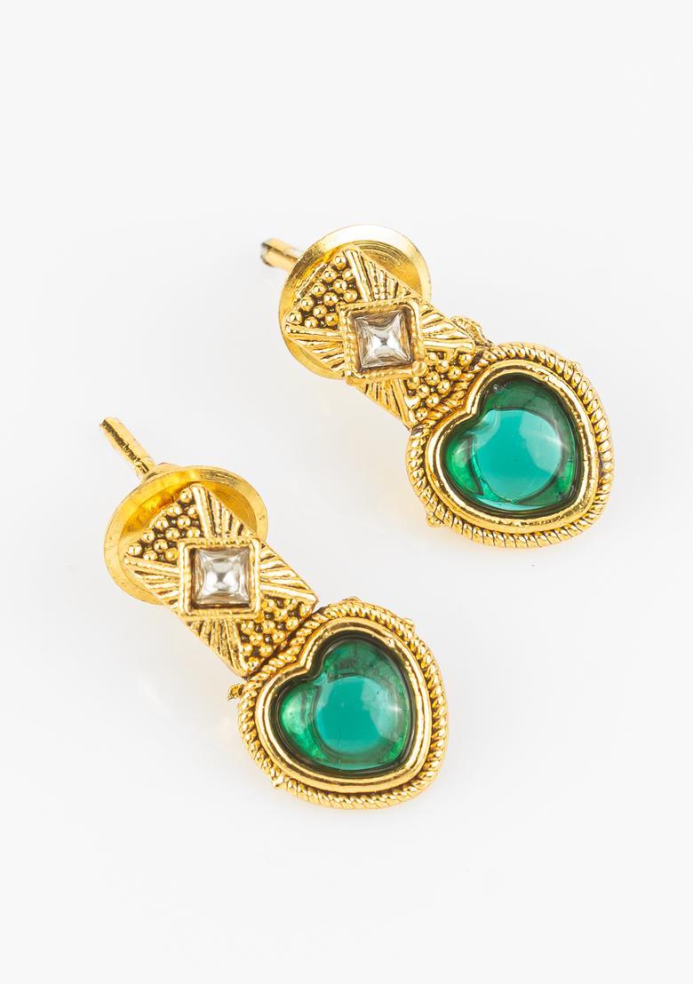 Green Artificial Stones Alloy Necklace Set - Indya