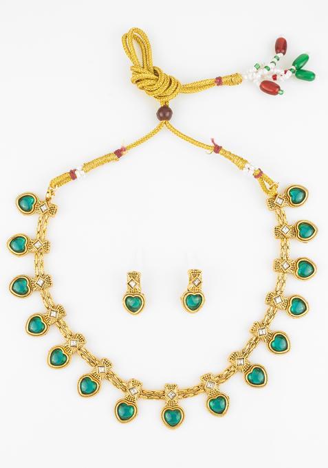 Green Artificial Stones Alloy Necklace Set