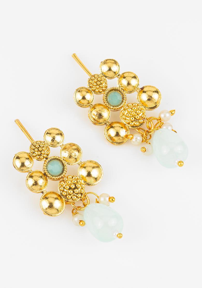 Green Beads Alloy Necklace Set - Indya
