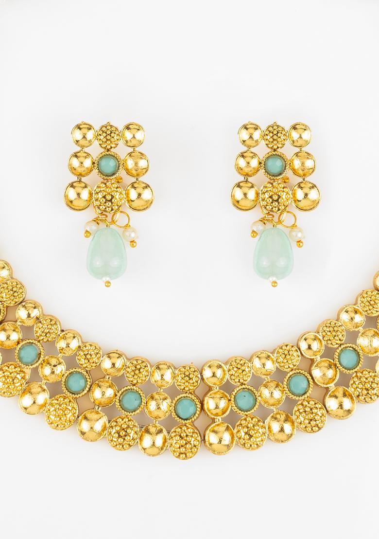 Green Beads Alloy Necklace Set - Indya