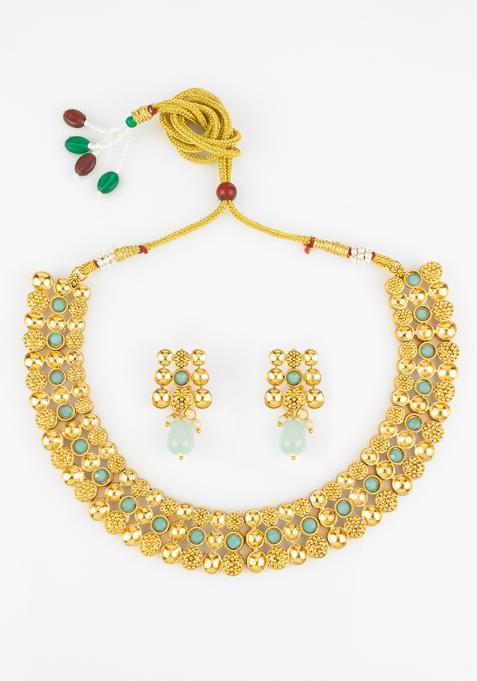 Green Beads Alloy Necklace Set