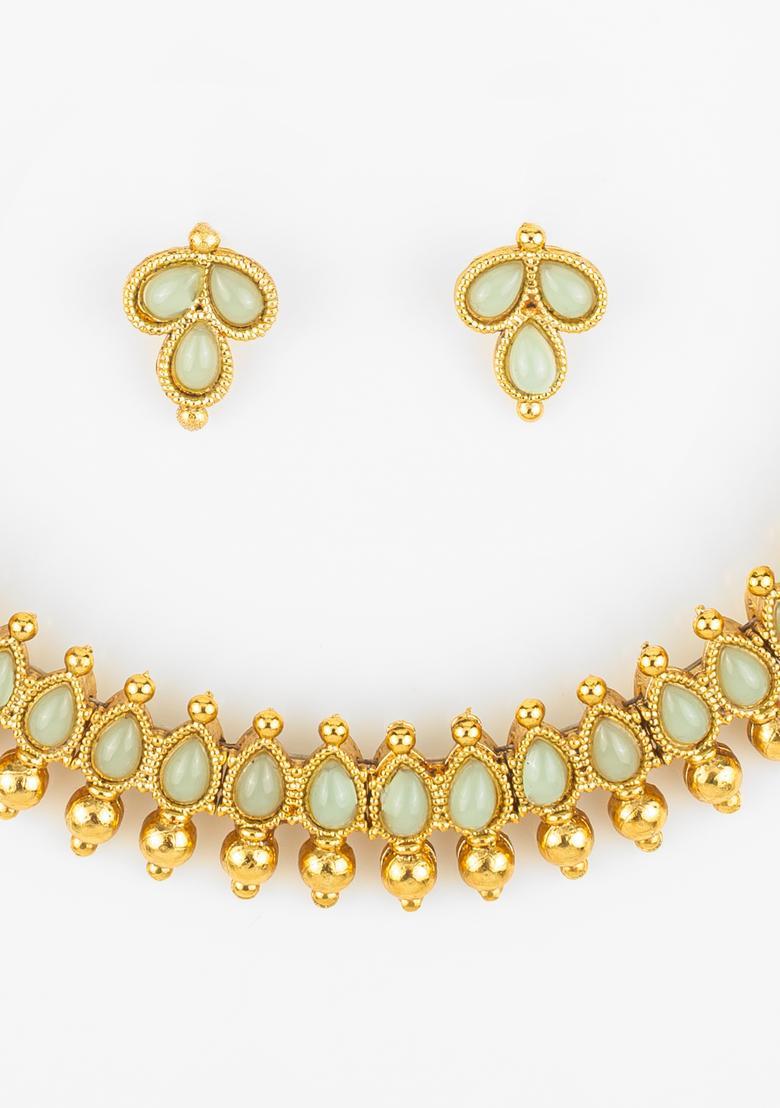 Green Beads Alloy Necklace Set - Indya
