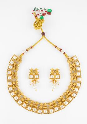 Golden Kundan Alloy Necklace Set
