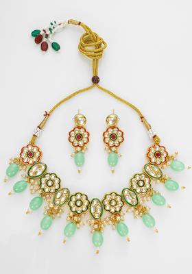 Turquoise Kundan Alloy Necklace Set