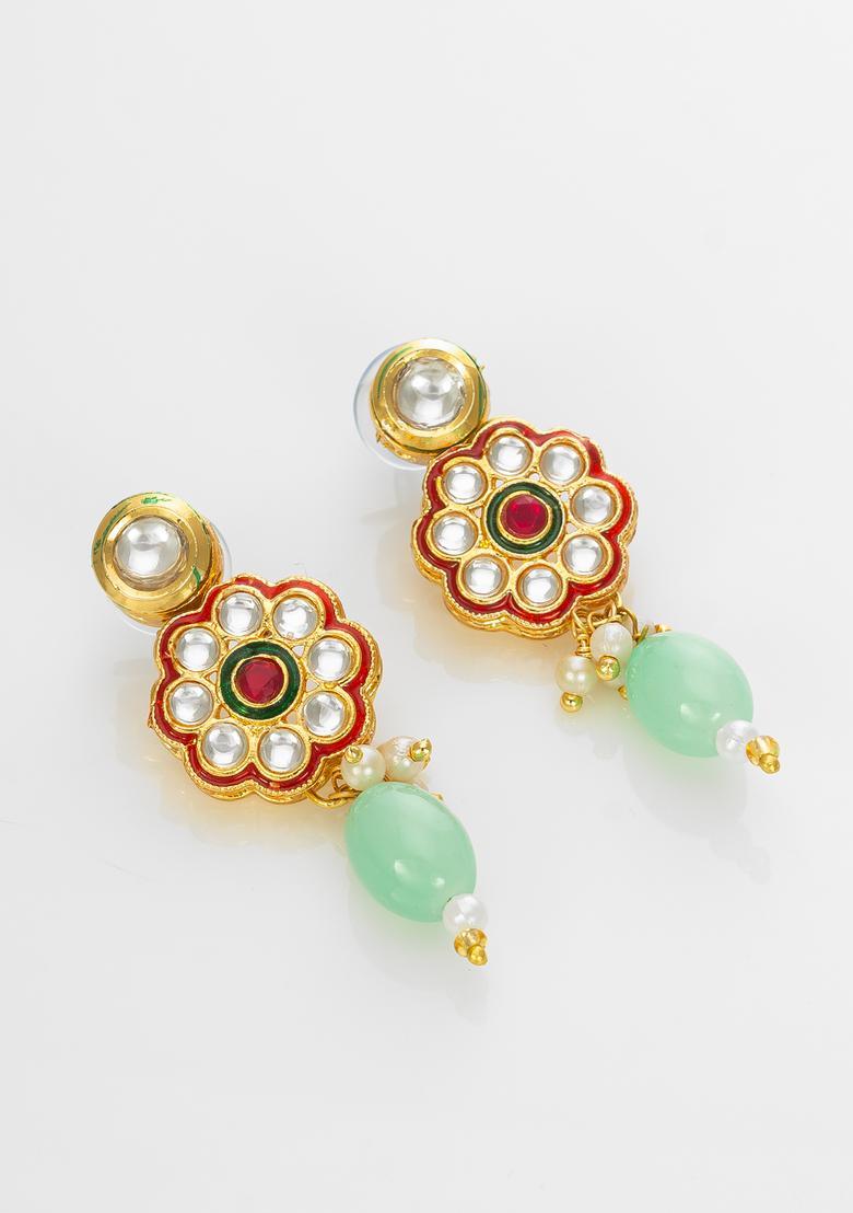 Turquoise Kundan Alloy Necklace Set - Indya