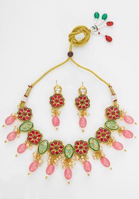 Pink Kundan Alloy Necklace Set