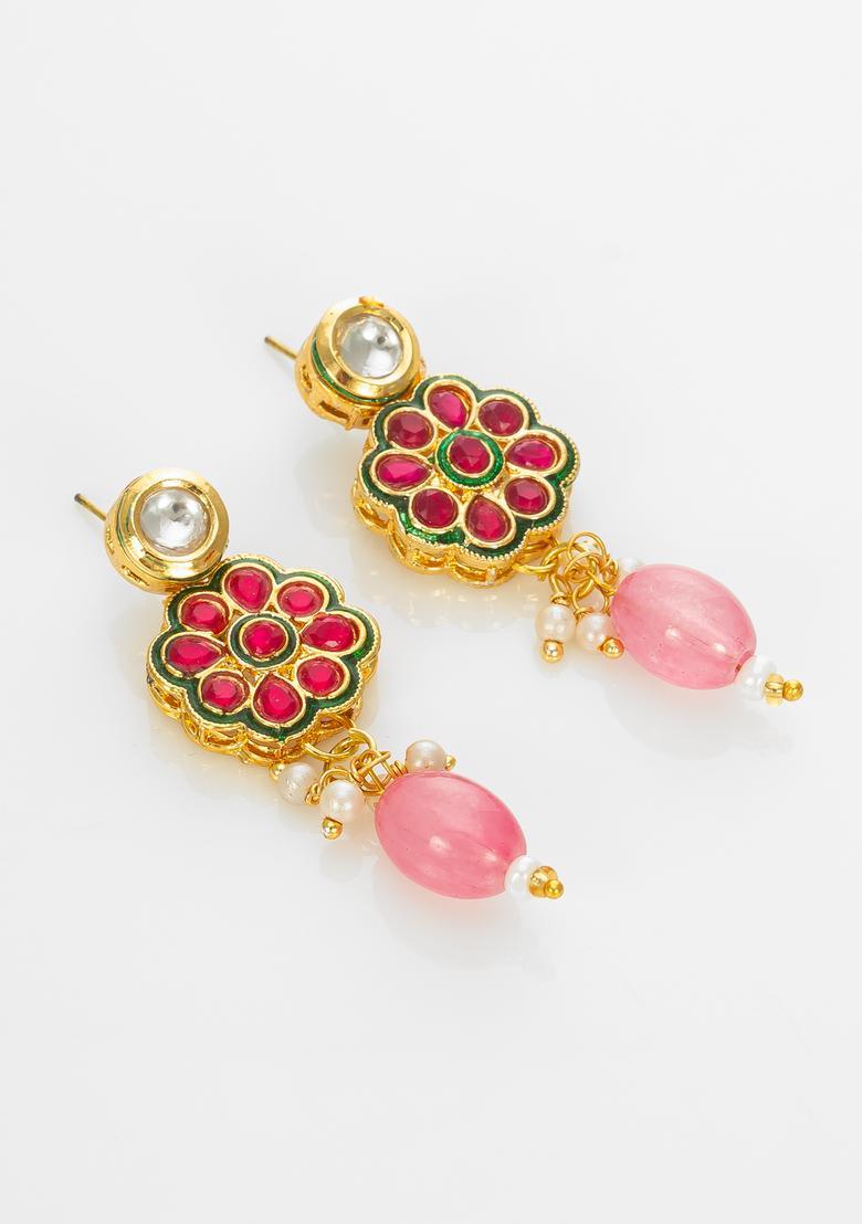 Pink Kundan Alloy Necklace Set - Indya