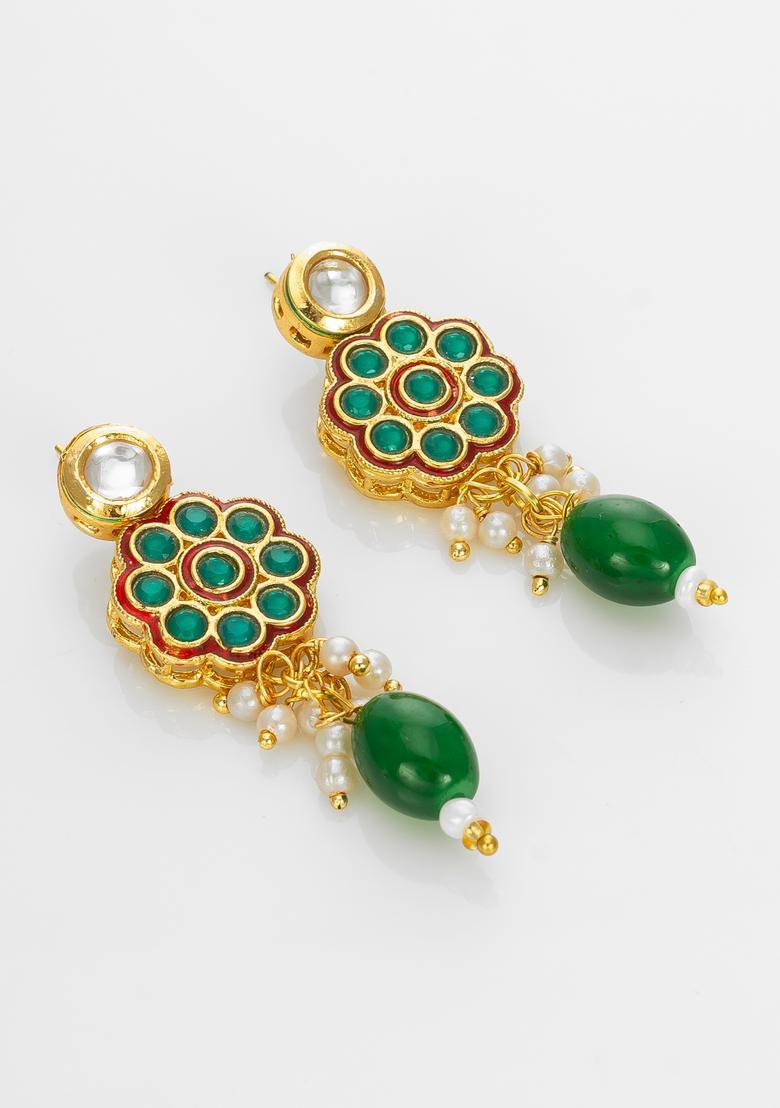 Green Kundan Alloy Necklace Set - Indya