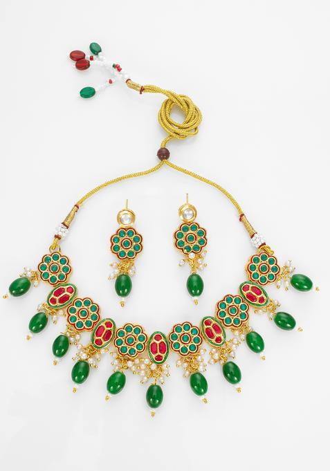 Green Kundan Alloy Necklace Set