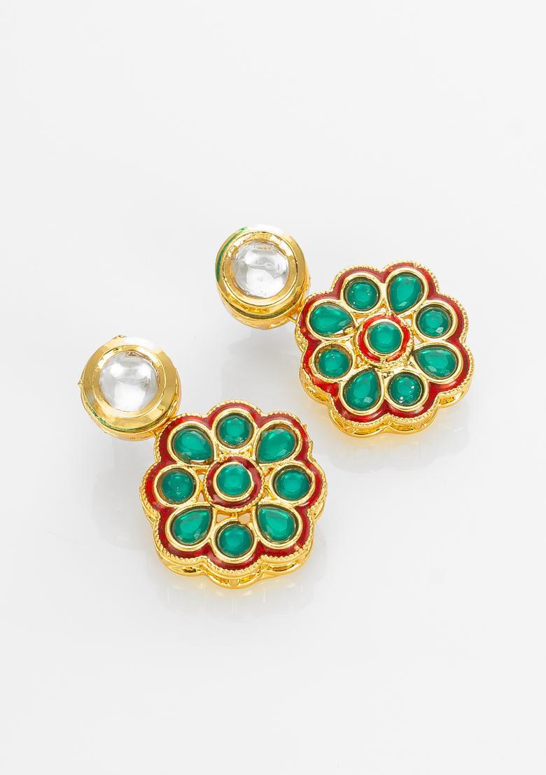 Green Kundan Alloy Necklace Set - Indya