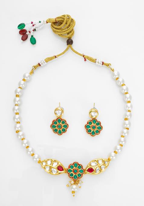 Green Kundan Alloy Necklace Set