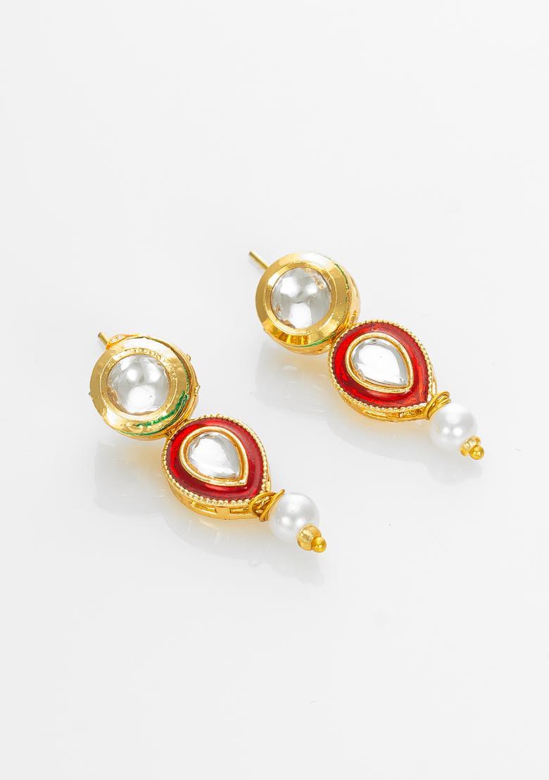 Red Kundan Alloy Necklace Set - Indya