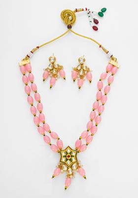 Pink Kundan Alloy Necklace Set