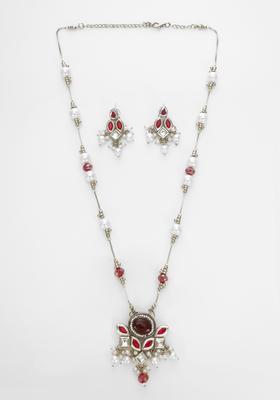Silver Kundan Alloy Necklace Set