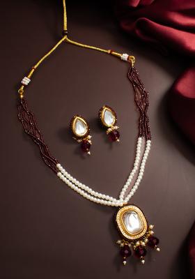 Brown Kundan Alloy Necklace Set