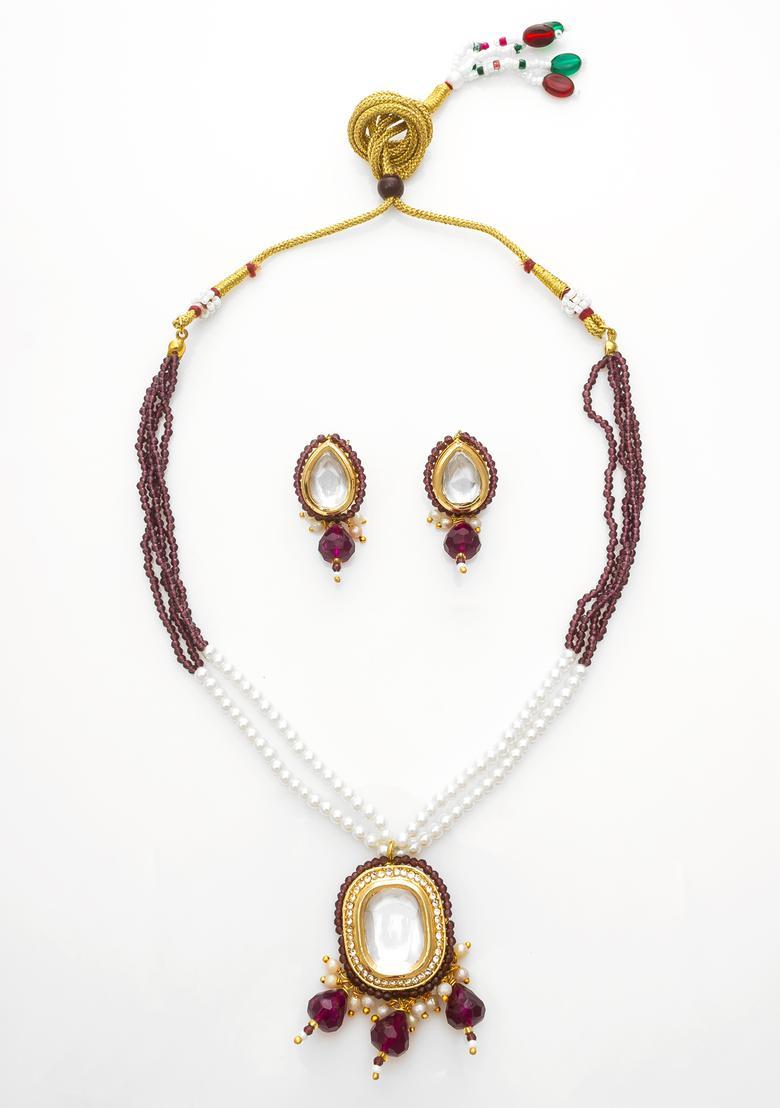 Brown Kundan Alloy Necklace Set - Indya