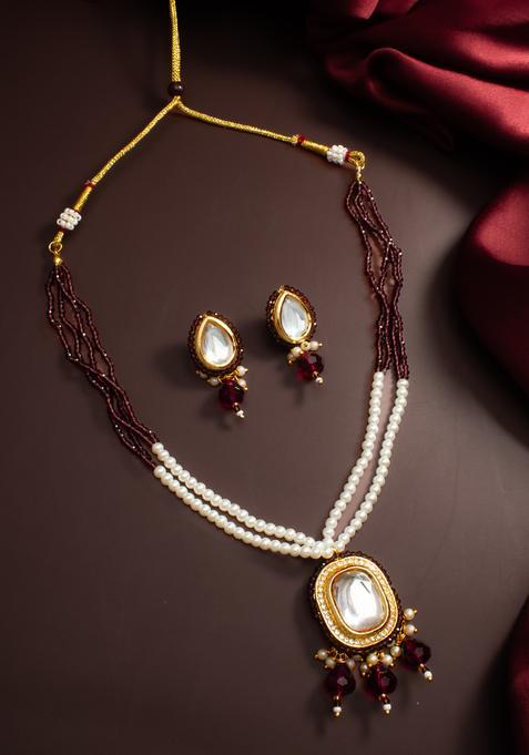 Brown Kundan Alloy Necklace Set