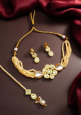Golden Kundan Alloy Necklace Set