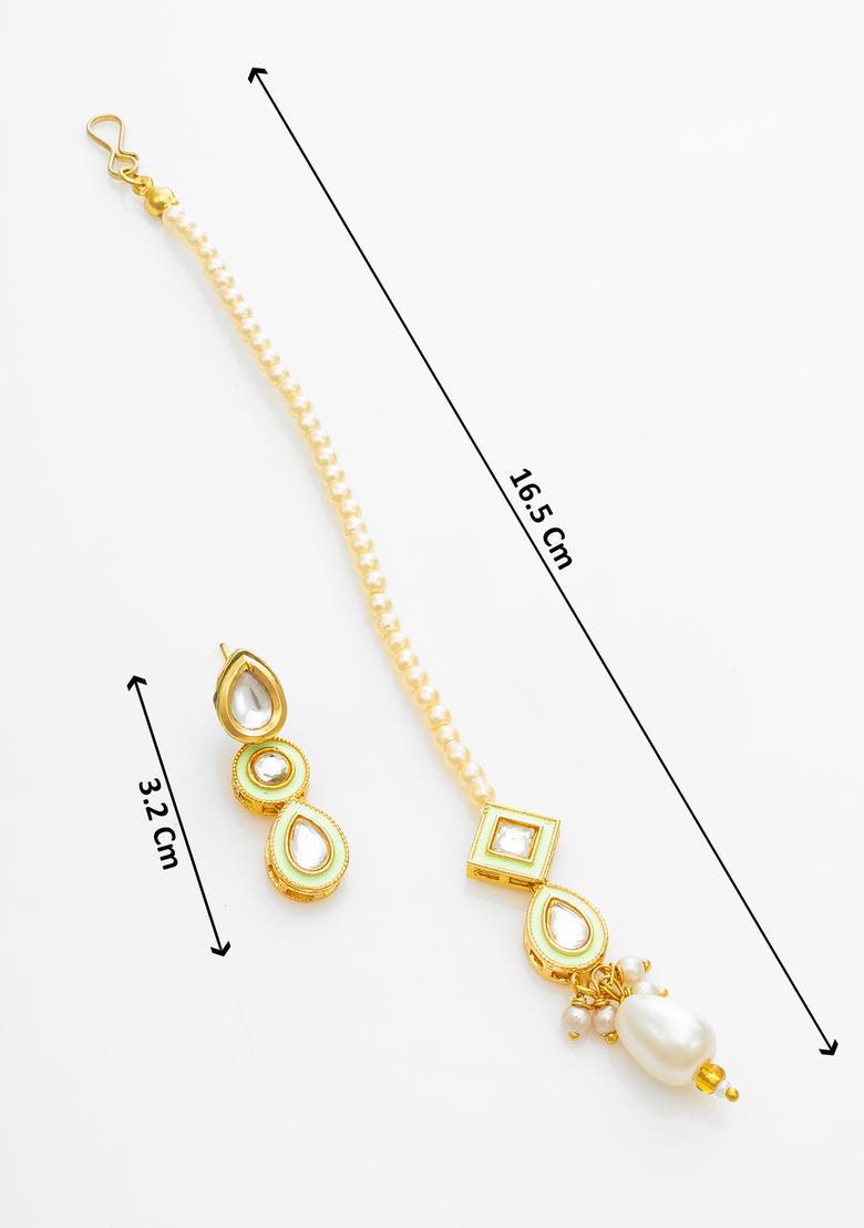 Golden Kundan Alloy Necklace Set - Indya