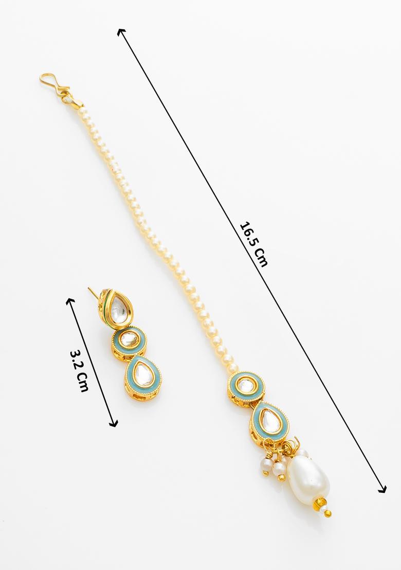 Golden Kundan Alloy Necklace Set - Indya