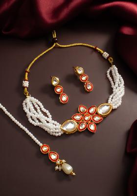 Red Kundan Alloy Necklace Set