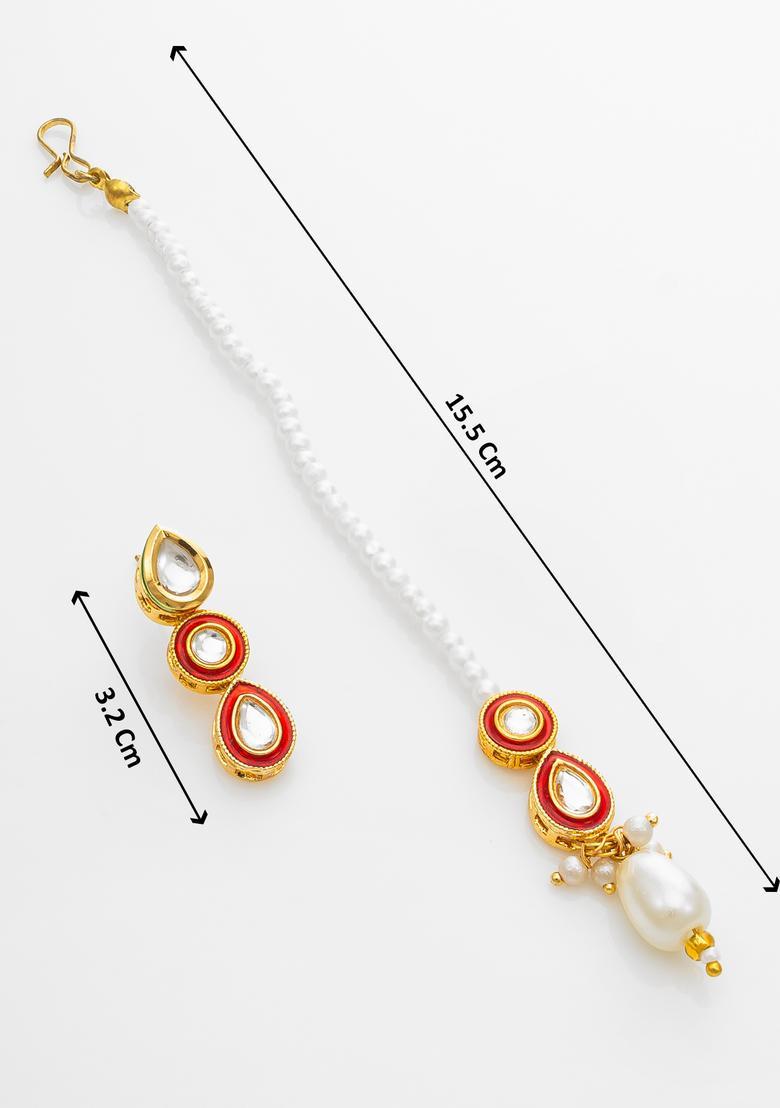 Red Kundan Alloy Necklace Set - Indya