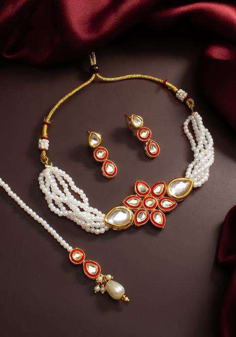 Red Kundan Alloy Necklace Set