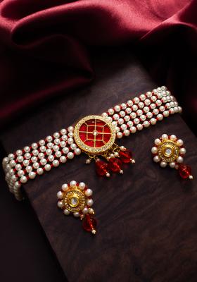 Red Kundan Alloy Necklace Set