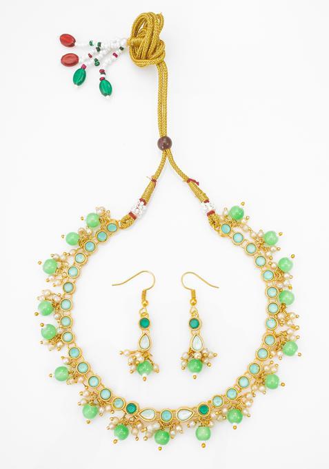 Green Beads Alloy Necklace Set