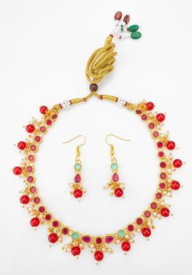 Red Beads Alloy Necklace Set