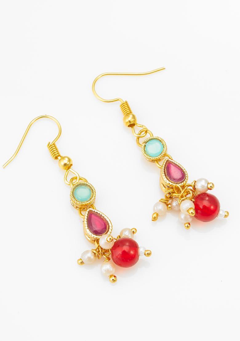Red Beads Alloy Necklace Set - Indya
