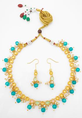 Turquoise Kundan Alloy Necklace Set