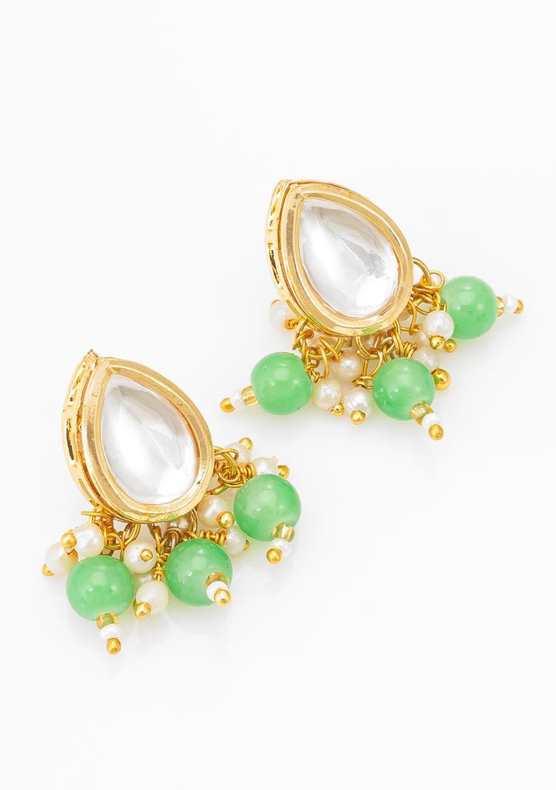Green Kundan Alloy Necklace Set - Indya
