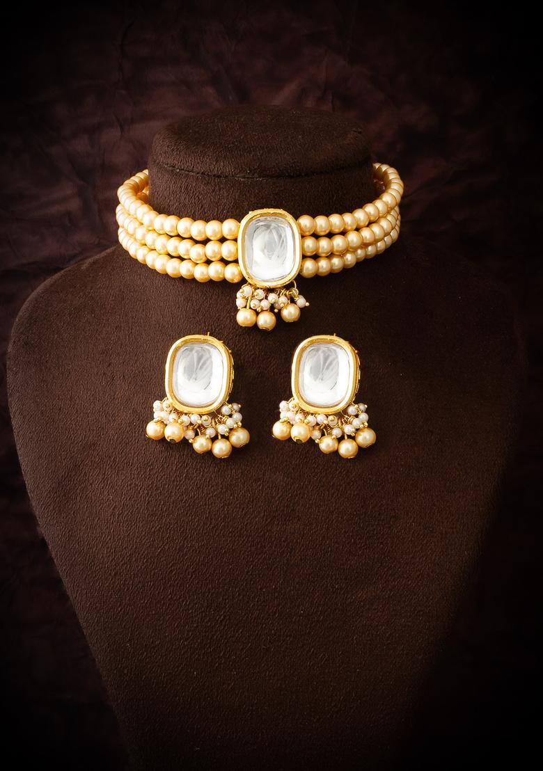 Golden Beads Alloy Necklace Set - Indya