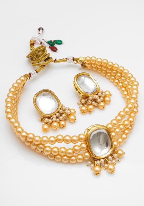 Golden Beads Alloy Necklace Set