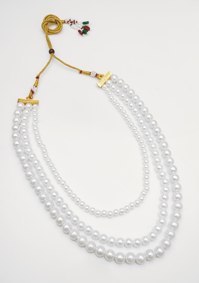 White Pearl Alloy Necklace Set - Indya