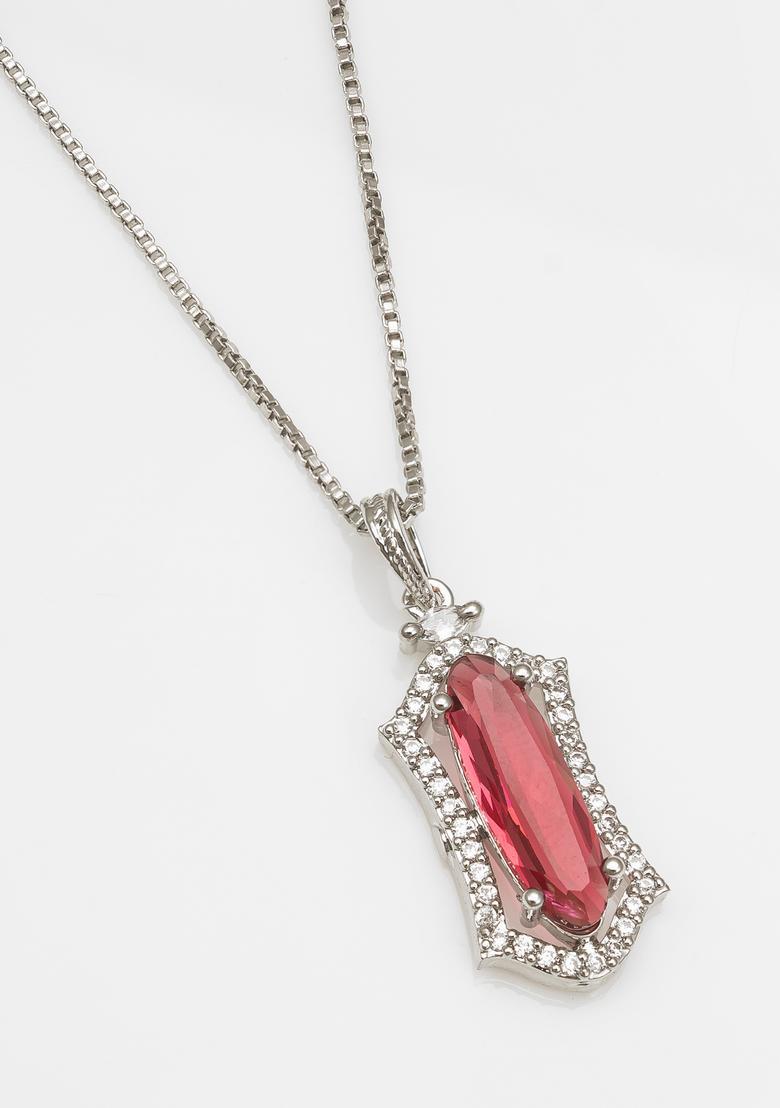Silver Crystal Alloy Pendant Chain - Indya