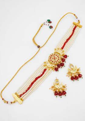 Red Kundan Alloy Necklace Set