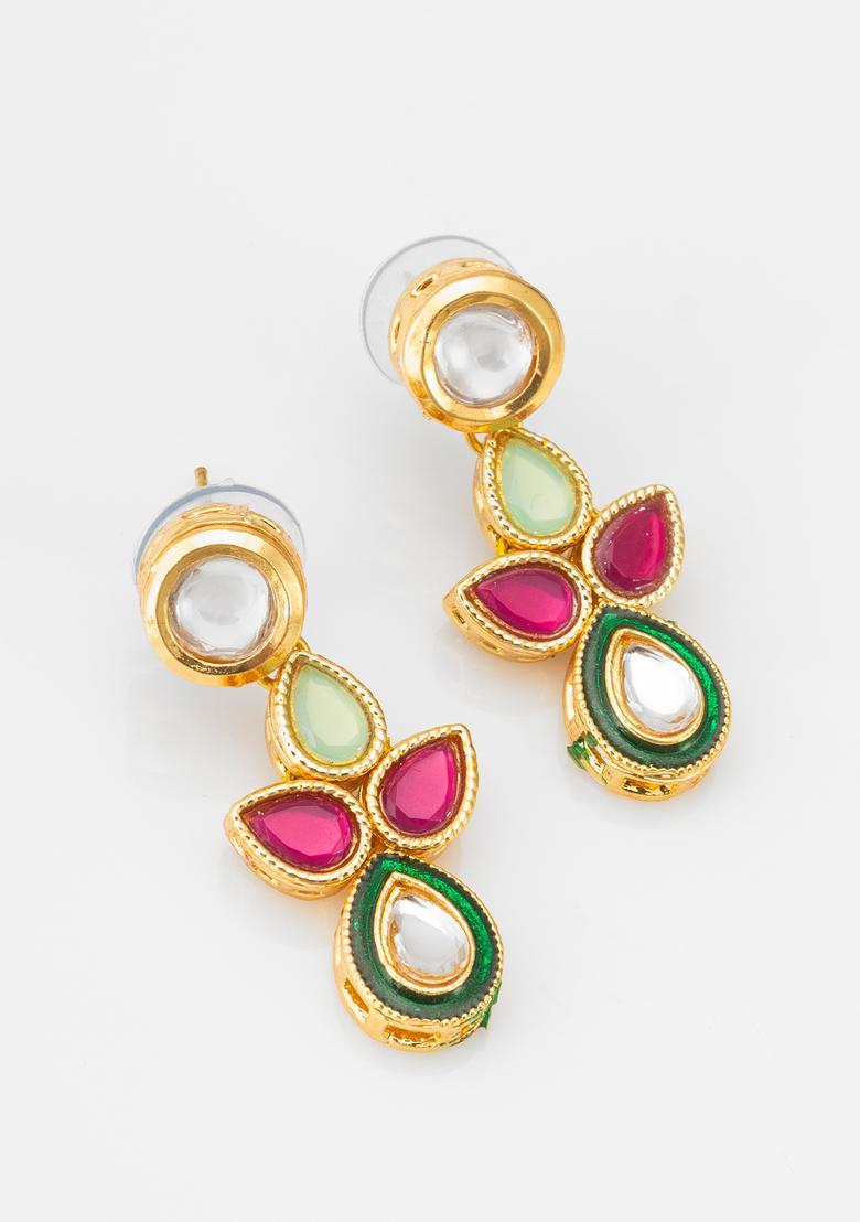 Red Kundan Alloy Necklace Set - Indya