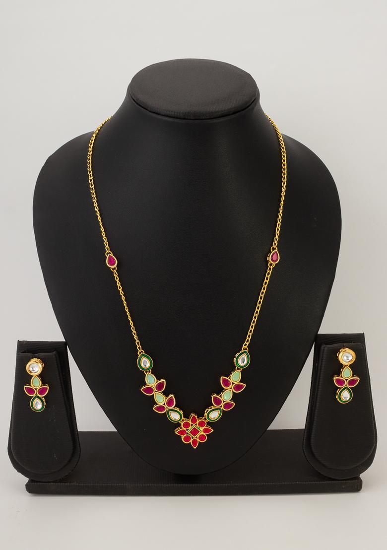 Red Kundan Alloy Necklace Set - Indya