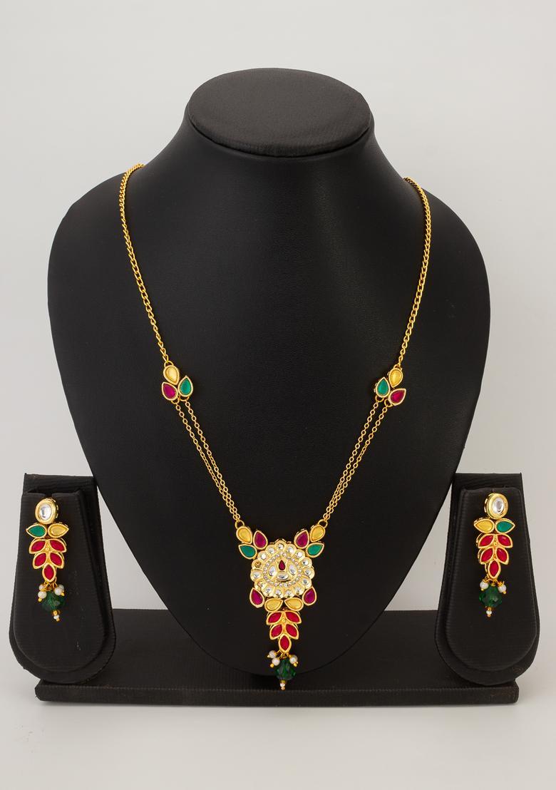 Multicolor Kundan Alloy Necklace Set - Indya
