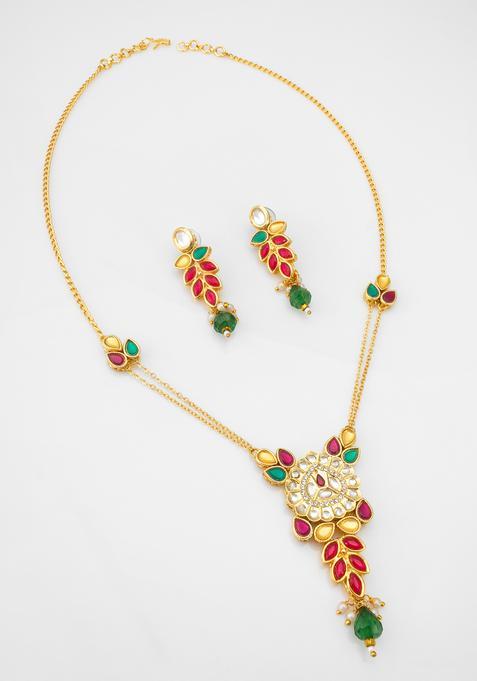 Multicolor Kundan Alloy Necklace Set
