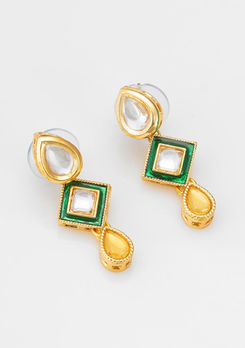 Green Kundan Alloy Necklace Set - Indya