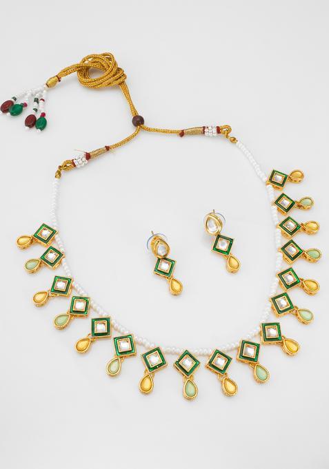 Green Kundan Alloy Necklace Set