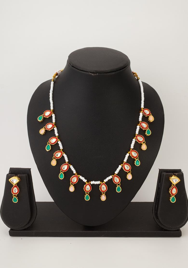 Multicolor Kundan Alloy Necklace Set - Indya