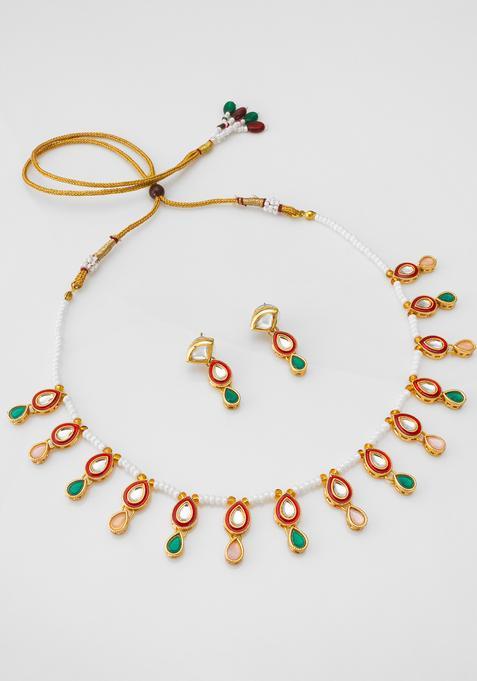 Multicolor Kundan Alloy Necklace Set